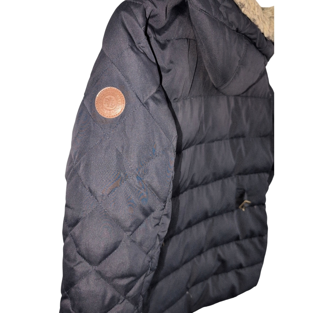 Lauren Ralph Lauren Black Puffer Coat with Faux Fur Hood - Picture 4 of 4